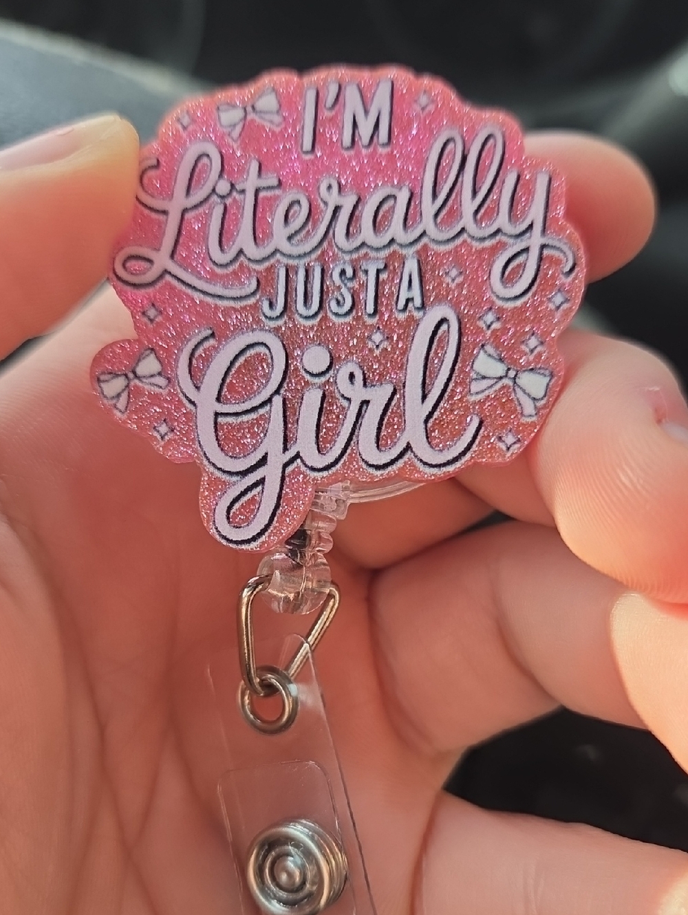 Pink "I'm Literally Just a Girl" Glitter Badge Reel